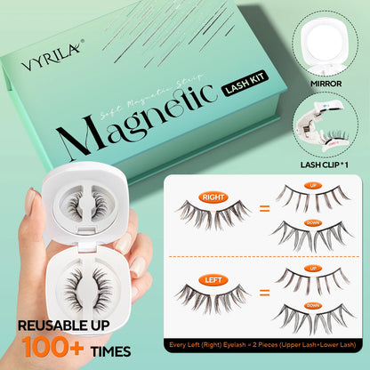 Magnetic Eyelashes Reusable Natural Look False Lashes in a stylish kit with mirror and easy lash applicator.