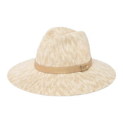 Packable Fedora Hat Wide Brim Travel Summer Unisex in beige color with stylish band.