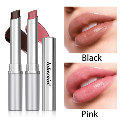 Long Lasting Moisturizing Lipstick in Black and Pink shades with glossy finish and smooth application on lips.