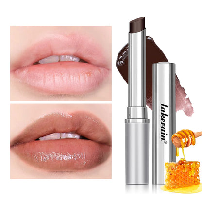 Long Lasting Moisturizing Lipstick before and after application with glossy finish and soft texture.