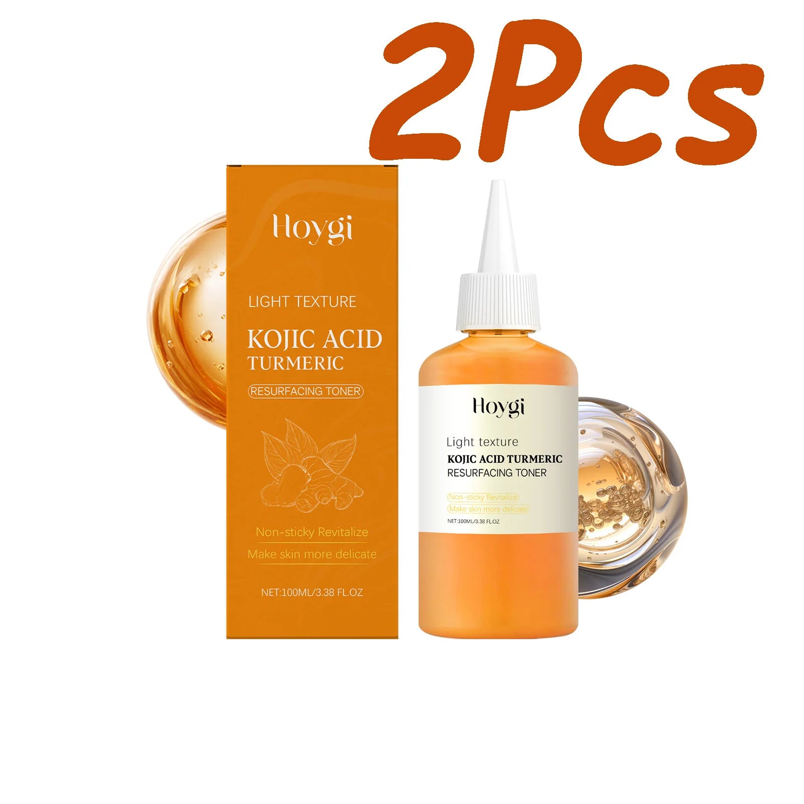 Brightening Kojic Acid Turmeric Toner packaging and bottle, 2 pieces set for glowing skin.