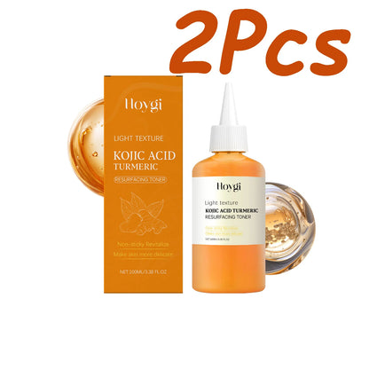 Brightening Kojic Acid Turmeric Toner packaging and bottle, 2 pieces set for glowing skin.