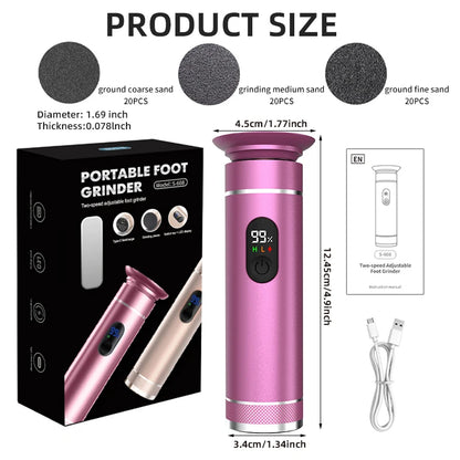 Electric Aluminum Foot Callus Remover Grinder Tool with product size specifications and design features.