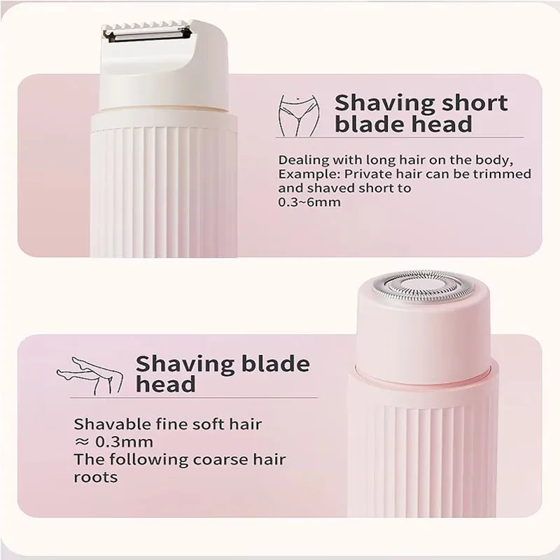 Rechargeable 2-in-1 Electric Hair Shaver with short and shaving blade heads for versatile grooming.