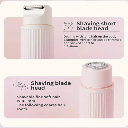 Rechargeable 2-in-1 Electric Hair Shaver with short and shaving blade heads for versatile grooming.