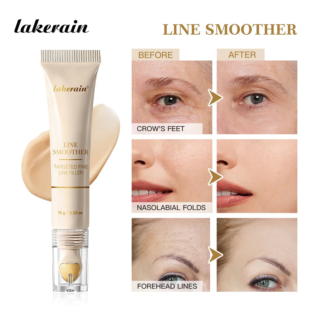 Lakerain Line Smoother Anti Wrinkle Cream with before and after images showcasing fine line reduction results.