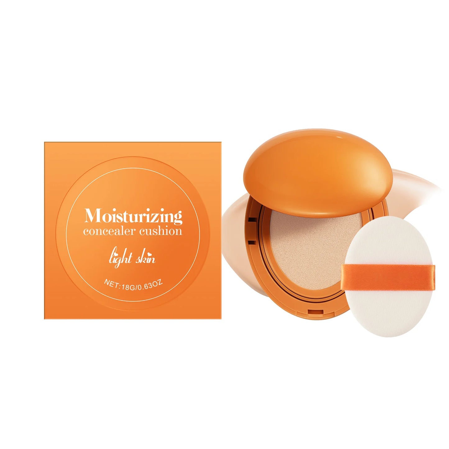 Lightweight Concealer Hydrating Liquid Foundation in an orange compact with applicator for smooth makeup application.
