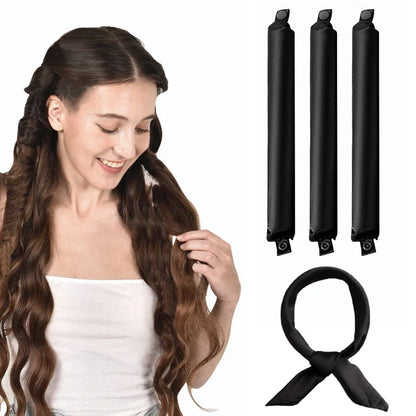Heatless Hair Curler Curling Rod Headband with soft curls and accessories for easy, heat-free styling.