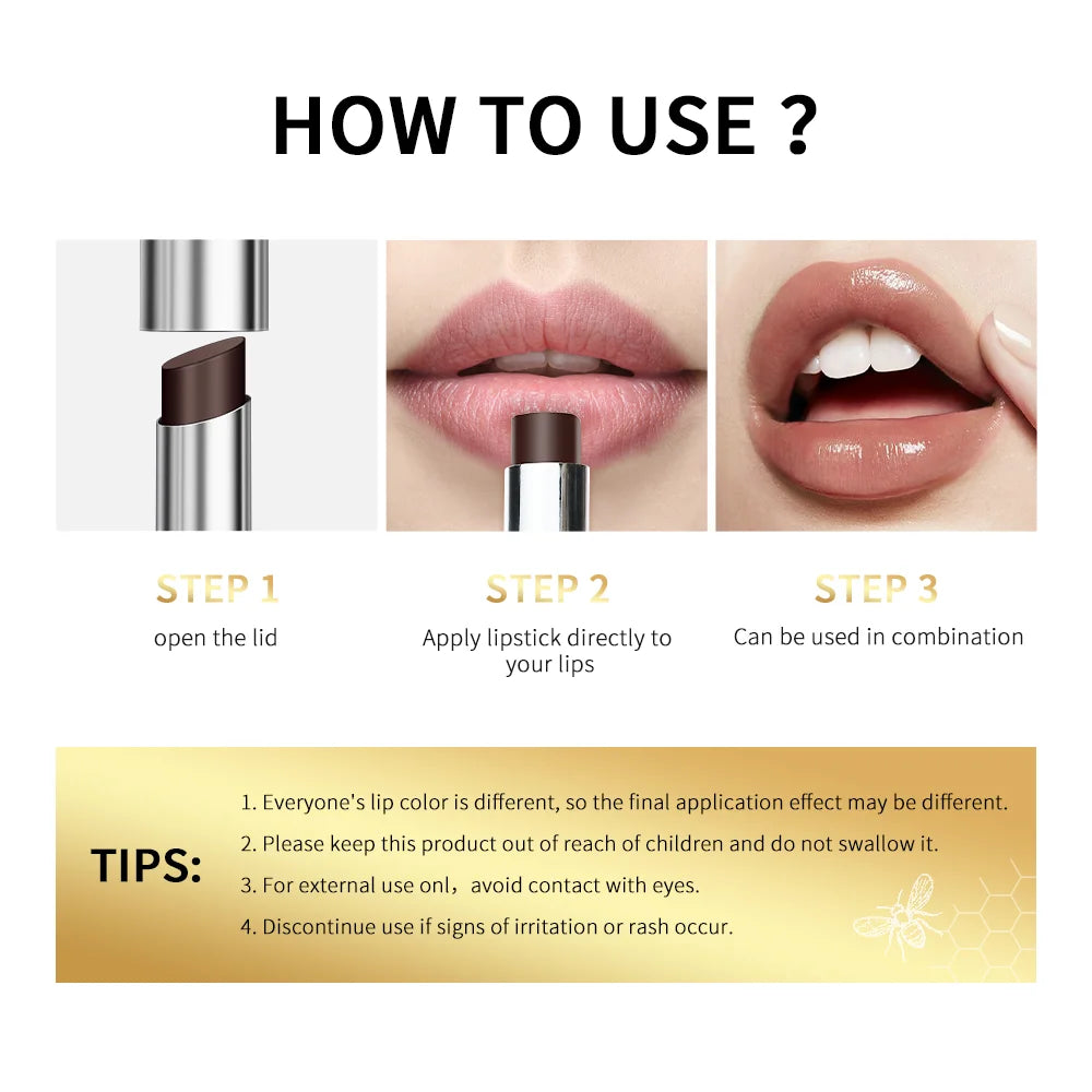 How to use Long Lasting Moisturizing Lipstick: open lid, apply directly to lips, can be used in combination.