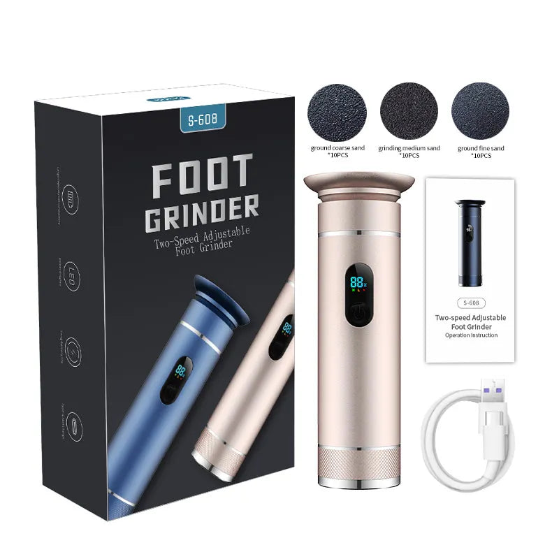 Electric Aluminum Foot Callus Remover Grinder Tool with two-speed adjustable feature and accessories.