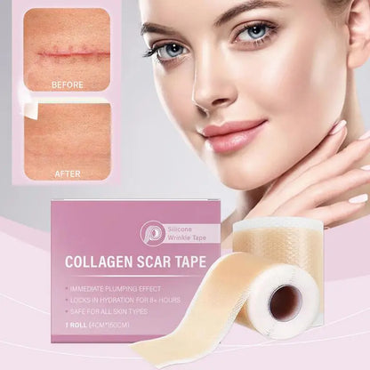 Image of Reusable Silicone Collagen Sheets for Wrinkle & Fine Lines before and after usage with packaging.