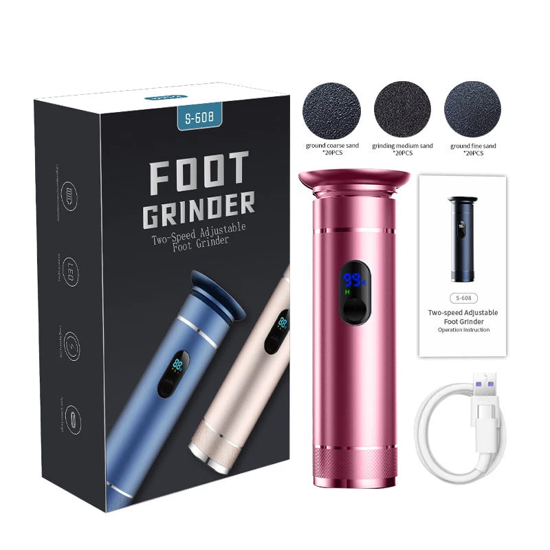 Electric Aluminum Foot Callus Remover Grinder Tool - Two-Speed Adjustable Foot Grinder with USB charging.