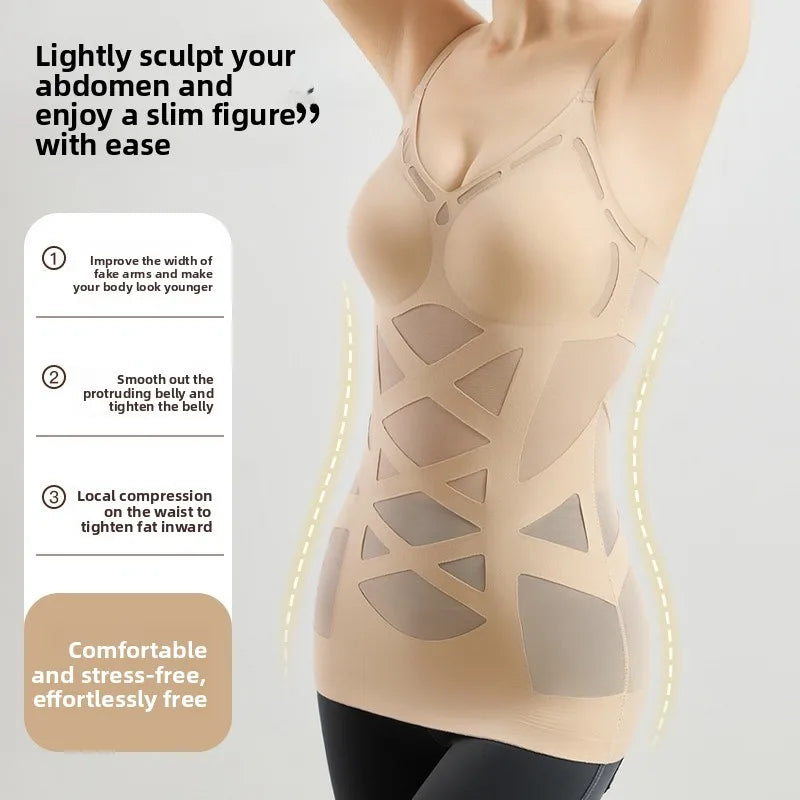 Seamless Mesh Cross Back Vest Women's Shapewear for a slim figure, featuring light abdominal sculpting and mesh design.