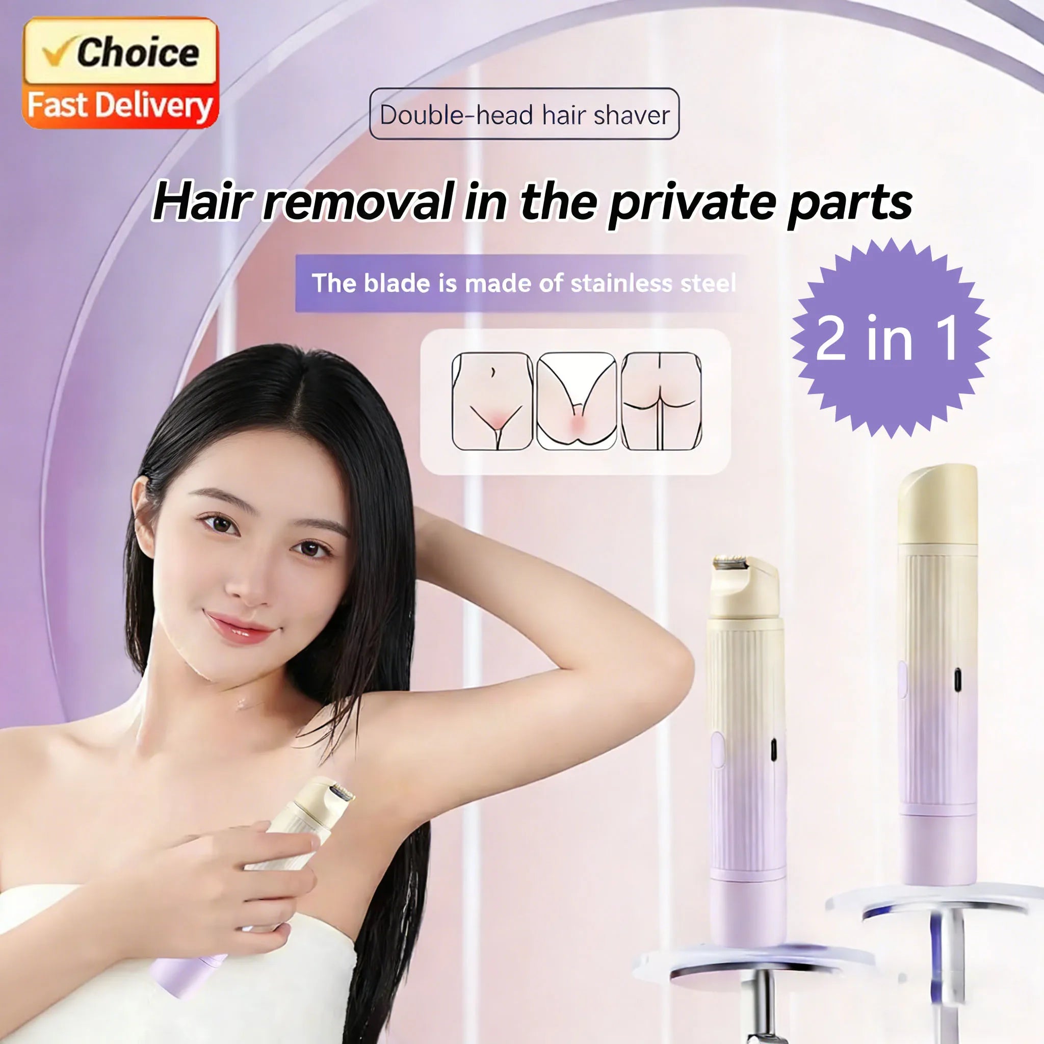 Rechargeable 2-in-1 Electric Hair Shaver for hair removal in the private parts with stainless steel blade.