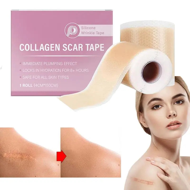 Reusable Silicone Collagen Sheets for Wrinkle & Fine Lines with Collagen Scar Tape, 1 roll, safe for all skin types