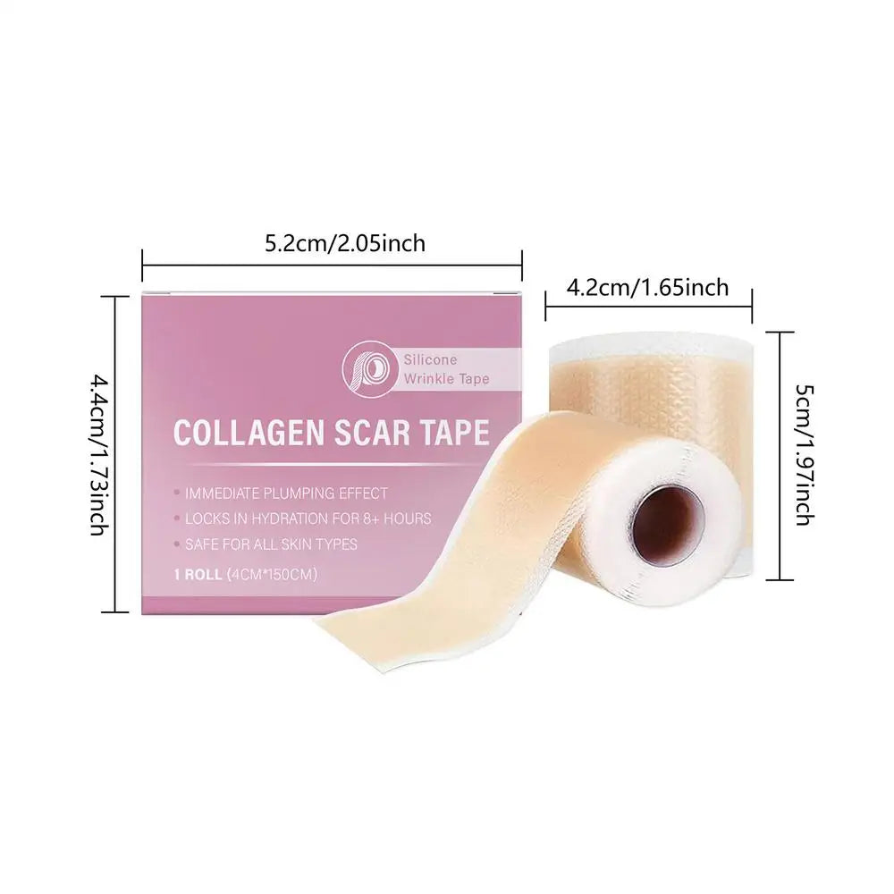 Reusable Silicone Collagen Sheets for Wrinkle & Fine Lines packaging and tape for skincare application.