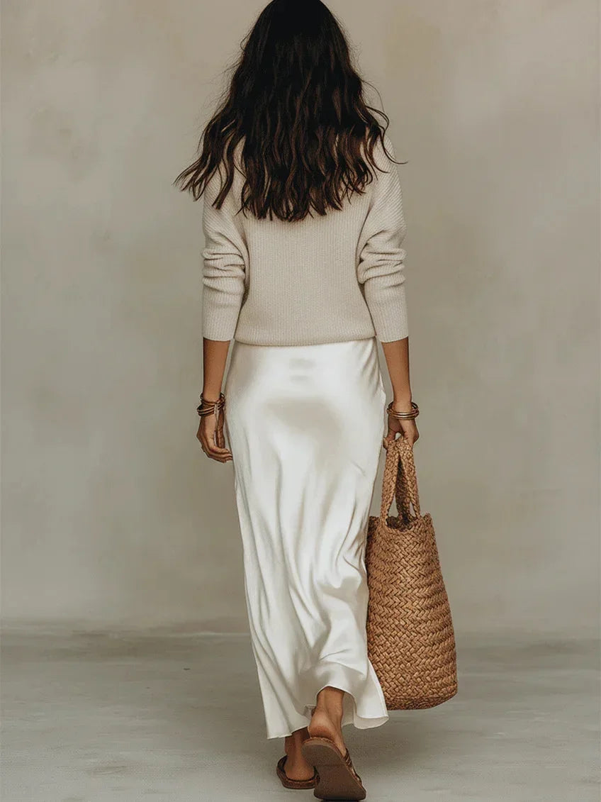 Elena  Midi Satin Dress with Included Sweater