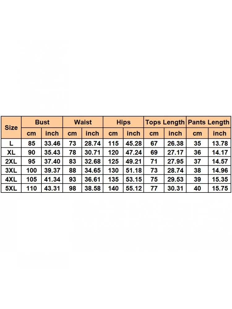 Size chart for 2026 Summer Mujer Tummy Control Swimwear Bikini Sets including bust, waist, hips, tops and pants lengths.