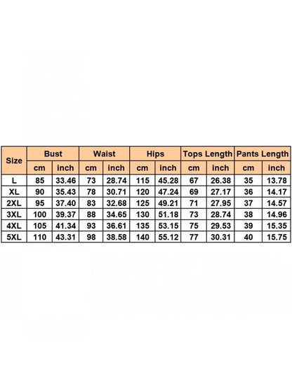 Size chart for 2026 Summer Mujer Tummy Control Swimwear Bikini Sets including bust, waist, hips, tops and pants lengths.