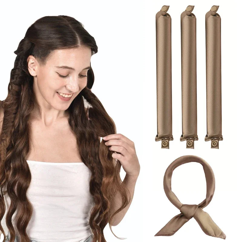 Heatless Hair Curler Curling Rod Headband with soft curls and stylish headband for damage-free hair styling.