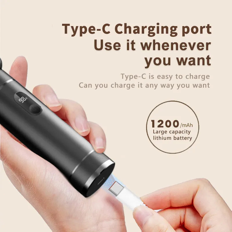 Electric Aluminum Foot Callus Remover Grinder Tool with Type-C charging port and 1200mAh battery