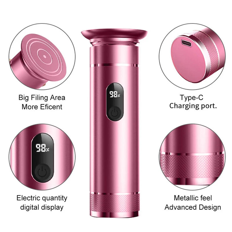 Electric Aluminum Foot Callus Remover Grinder Tool with digital display and Type-C charging port.