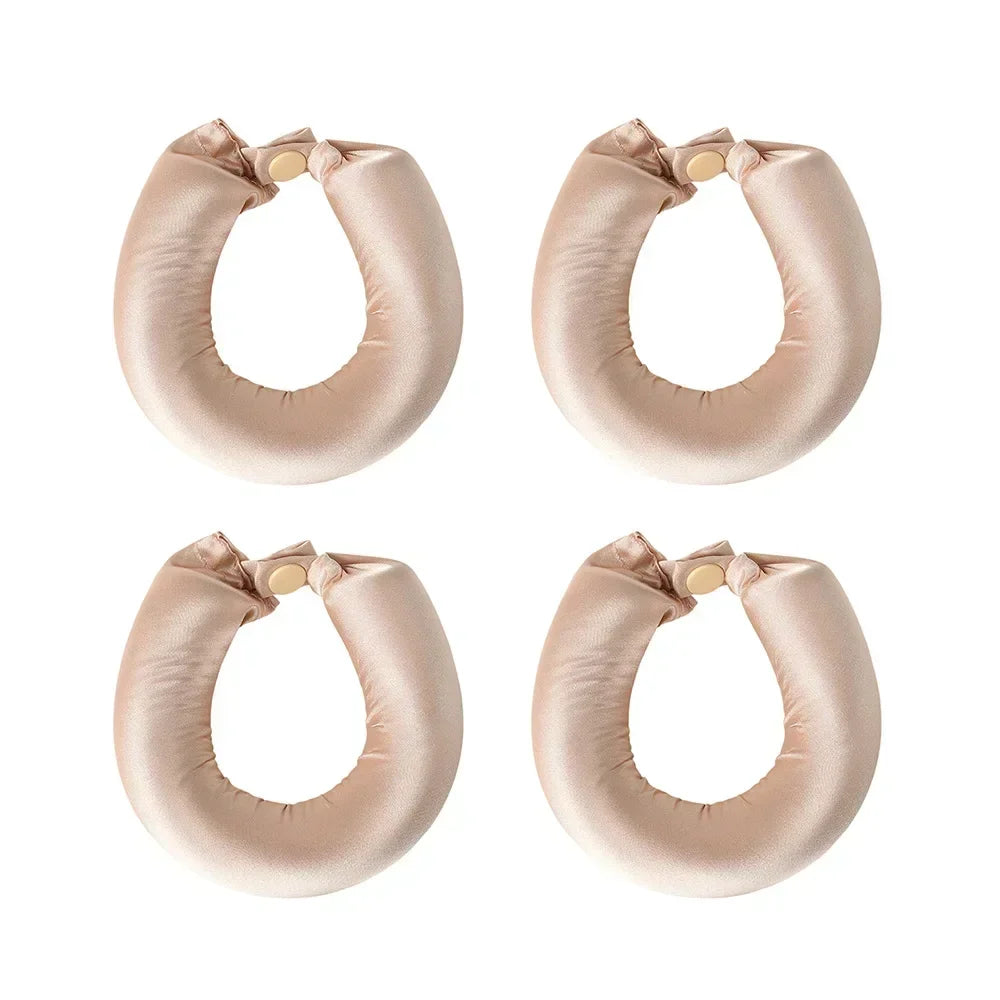 Heatless Hair Curler Curling Rod Headband set of four satin padded curling rods for soft, heat-free curls