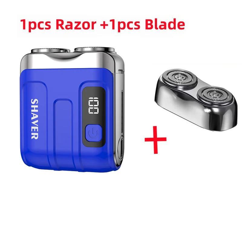 Rotary Mini Electric Smart Shaver with rechargeable battery and replacement blade for effortless grooming.