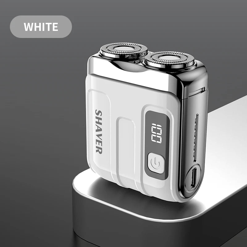 Rotary Mini Electric Smart Shaver in white, compact design perfect for travel and quick grooming.