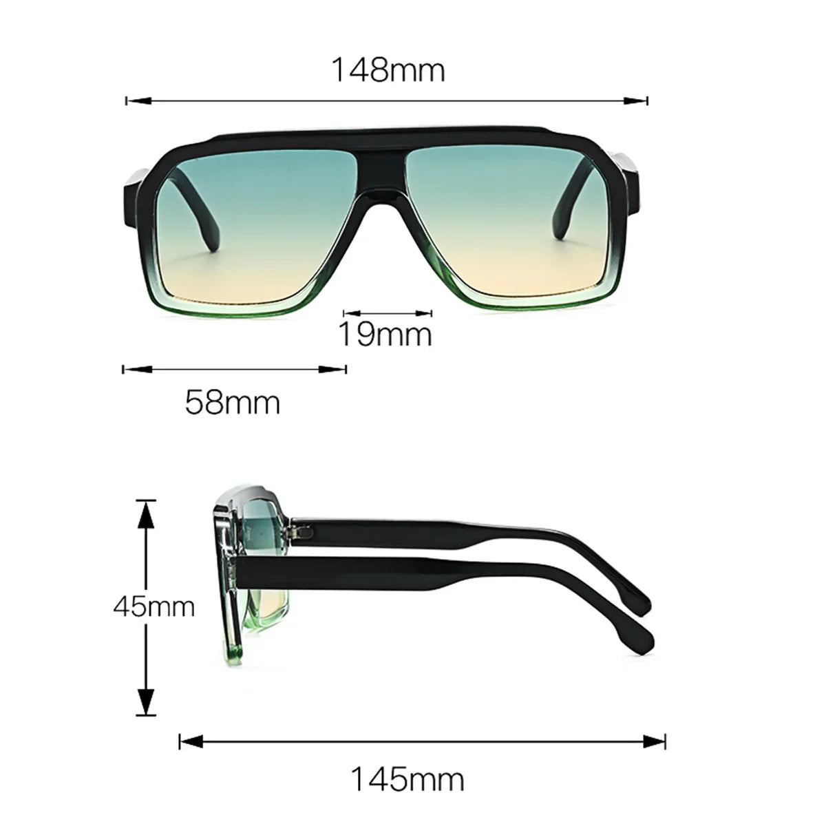 Raven Retro Sunglasses Vintage UV Protection Eyewear dimensions illustration showcasing size and style.