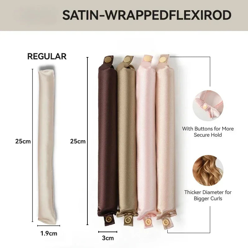 Heatless Hair Curler Curling Rod Headband in satin-wrapped flexi rod design, available in various colors for versatile styling.