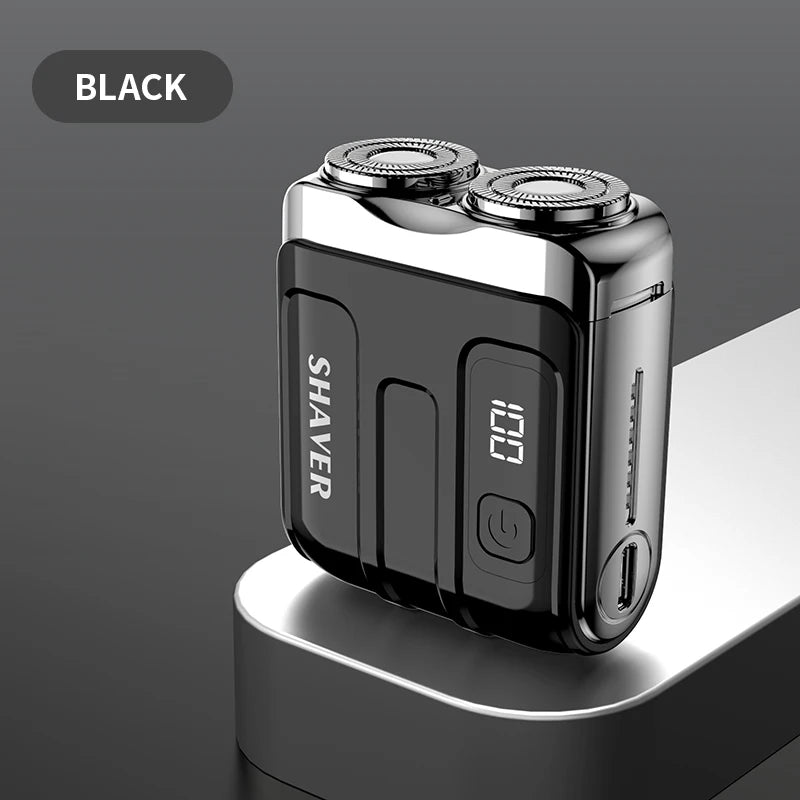 Rotary Mini Electric Smart Shaver in black featuring dual rotary heads and LED display for precise grooming.