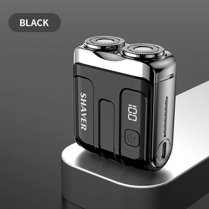 Rotary Mini Electric Smart Shaver in black featuring dual rotary heads and LED display for precise grooming.