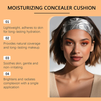 Lightweight Concealer Hydrating Liquid Foundation promotes hydration and natural coverage with a moisturizing concealer cushion.