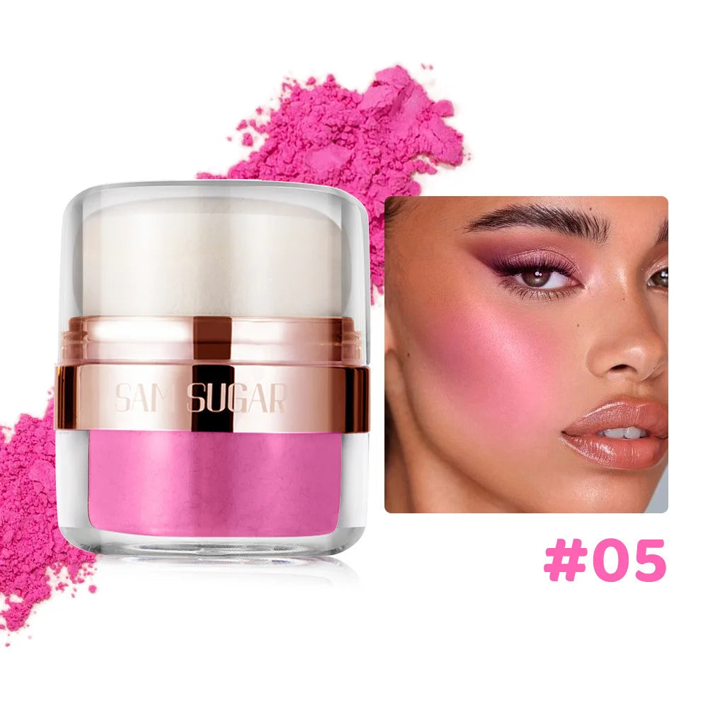 6 Color Air Cushion Blush Silky Smooth Matte Eye Shadow in shade #05 with model showcasing vibrant blush look.