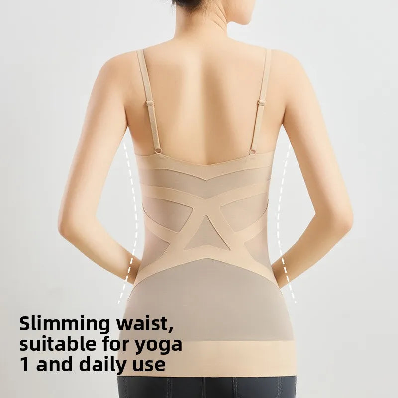 Seamless Mesh Cross Back Vest Women's Shapewear showing a slimming design for yoga and daily use.