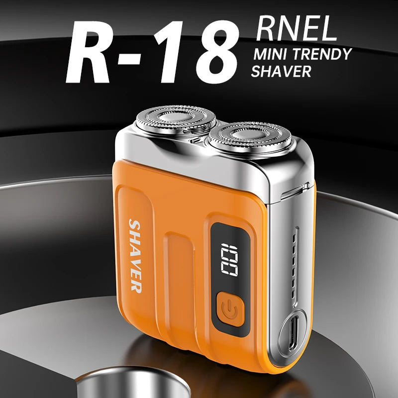 Rotary Mini Electric Smart Shaver with sleek orange design and dual rotary blades for quick, smooth shaving.