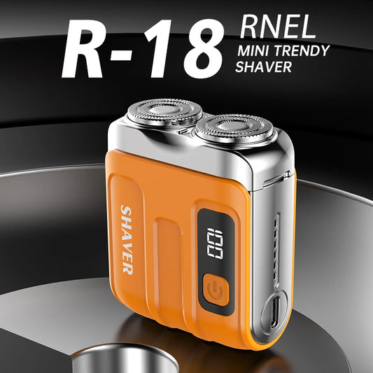 Rotary Mini Electric Smart Shaver with sleek orange design and dual rotary blades for quick, smooth shaving.