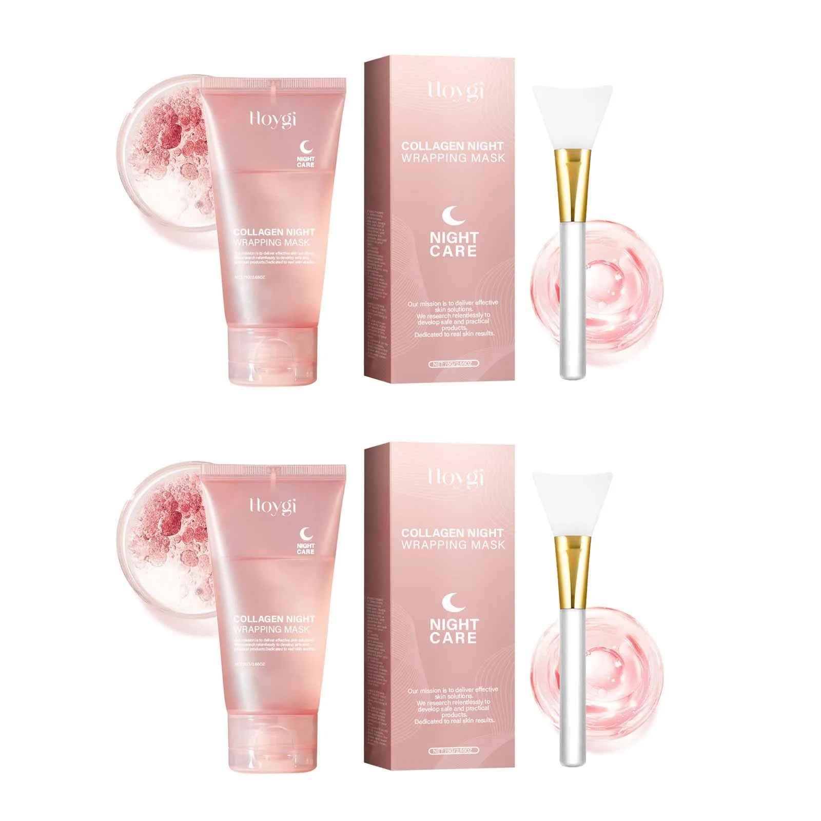 Collagen Night Wrapping Sleeping Mask products displayed with applicator for nourishing overnight skincare.