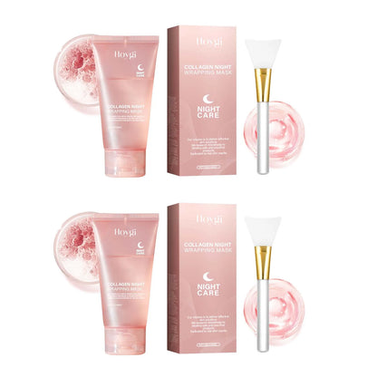 Collagen Night Wrapping Sleeping Mask products displayed with applicator for nourishing overnight skincare.