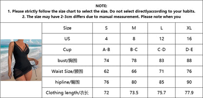 Size chart for Summer Swimwear Adjustable Shoulder Strap Bikini including measurements for different sizes.