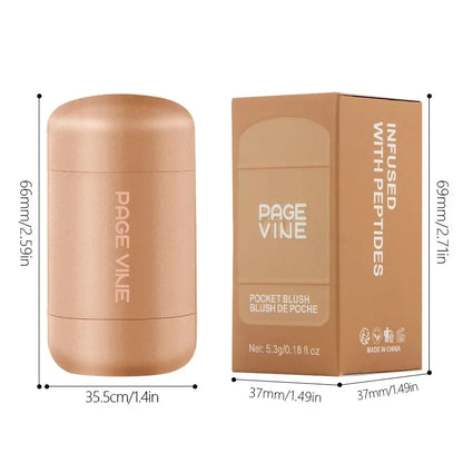 3-in-1 Cheek Lip Tinted Moistured Blush, PAGE VINE Pocket Blush packaging and product design.