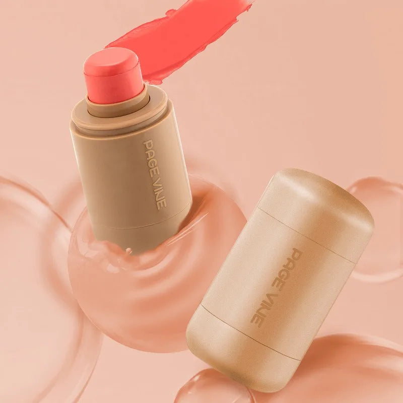 3-in-1 Cheek Lip Tinted Moistured Blush packaging with a coral tint and creamy texture.