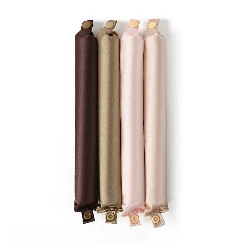 Heatless Hair Curler Curling Rod Headband set featuring four pastel colors for creating soft curls without heat.
