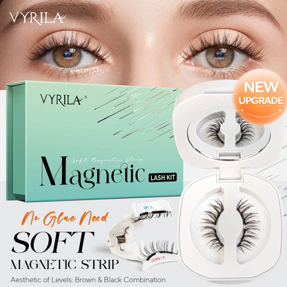 Magnetic Eyelashes Reusable Natural Look False Lashes kit with soft magnetic strip and brown & black combination.