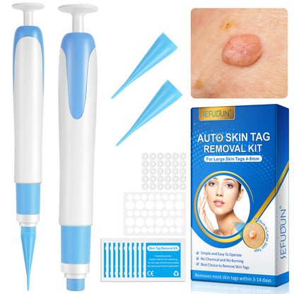 Skin Tag Removal Kit with Cleansing Swabs including applicators and removal pads for effective skin tag removal.