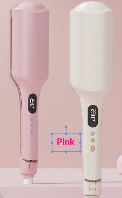 Ultimate Waver Curling Iron for Beach Waves & Hair Styling in pink and white colors with digital temperature display.
