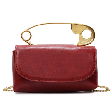 Luxury PU Leather Chain Shoulder Bag for Women in stylish red with unique gold handle design.