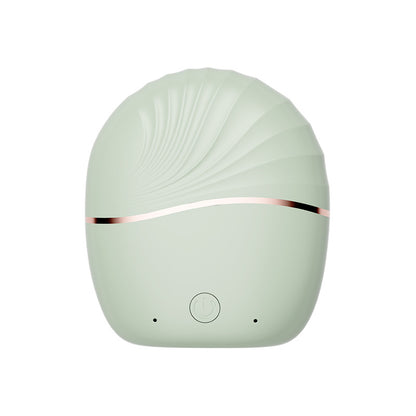 Mini Portable Hair Straightener design with shell pattern in light green color, featuring a gold accent and button.