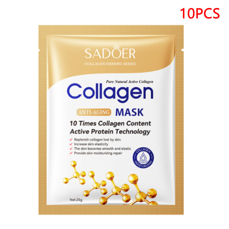 Collagen Anti Wrinkle Facial Mask packaging showing collagen benefits and details for hydration and anti-aging care.